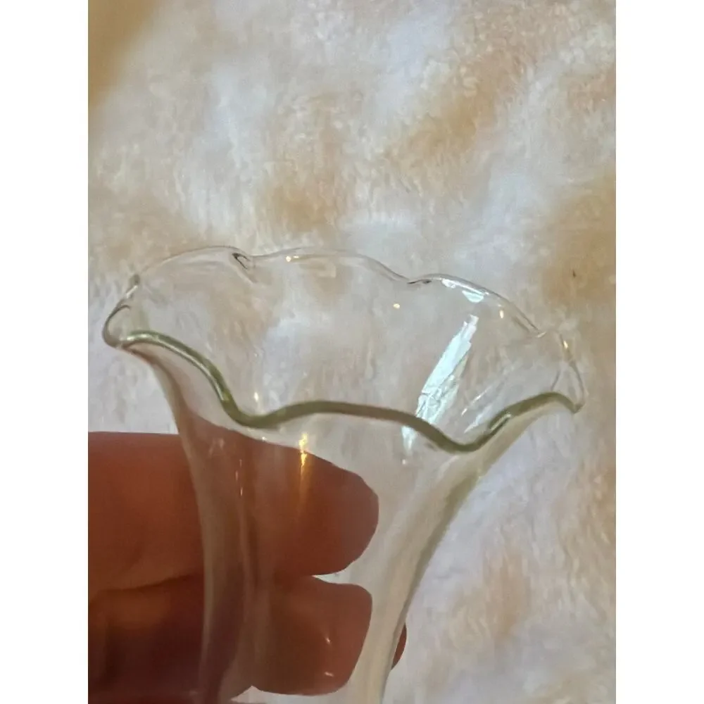 Vintage Clear Glass Bud Vase Tall Ruffled Flared Rim Pedestal Foot Flower Vase